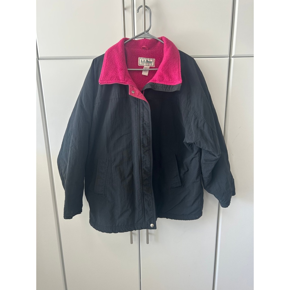 Vintage LL Bean Warm-Up Jacket Black Raspberry Pink Fleece Lined Made in USA XL